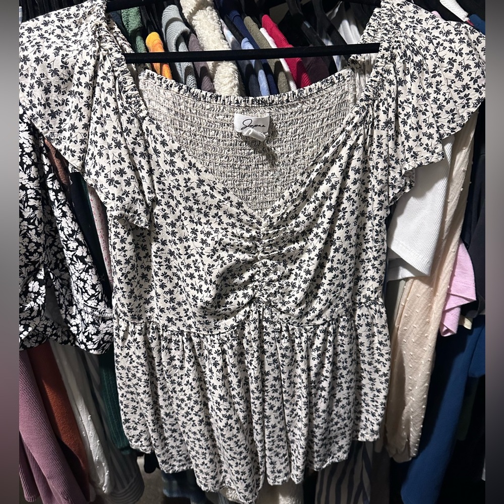 Elegant Black and White Floral Blouse